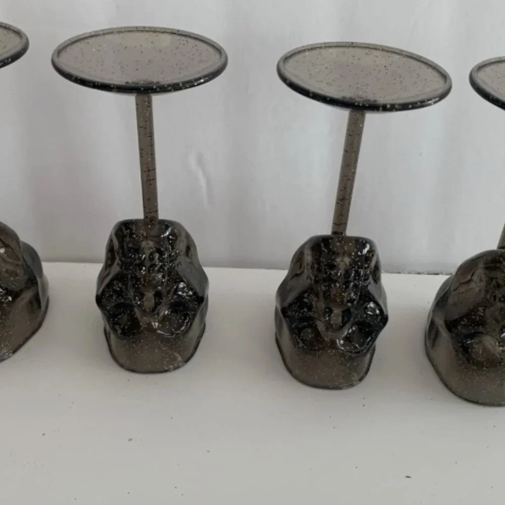 Martha Stewart Smokey Black w/Gold flecks Acrylic Skull Shot Glasses Set of 4